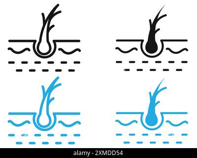 Cheveux Split extrémités icône marque de logo de ligne vectorielle ou style de contour de collection de jeu de symboles Illustration de Vecteur