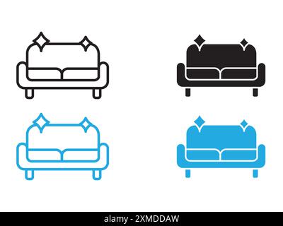 Marque de logo de ligne vectorielle d'icône de nettoyage à sec de meubles ou style de contour de collection de jeu de symboles Illustration de Vecteur