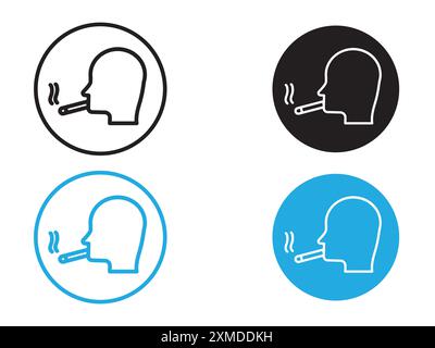 homme fumant la marque de logo de ligne de vecteur de cigarette ou le style de contour de collection de jeu de symboles Illustration de Vecteur