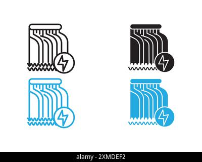 Marque de logo de ligne de vecteur d'icône de barrage hydroélectrique ou style de contour de collection de jeu de symboles Illustration de Vecteur