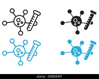 Marque de logo de ligne vectorielle d'icône de test PCR ou style de contour de collection de jeu de symboles Illustration de Vecteur