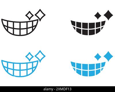 sourire avec la marque de logo de ligne vectorielle d'icône de dents ou le style de contour de collection de jeu de symboles Illustration de Vecteur