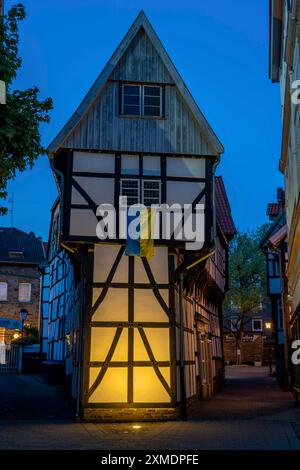 Le vieux centre-ville de Hattingen, la maison de fer, Haldenstrasse, maisons à colombages, Rhénanie-du-Nord-Westphalie, Allemagne Banque D'Images