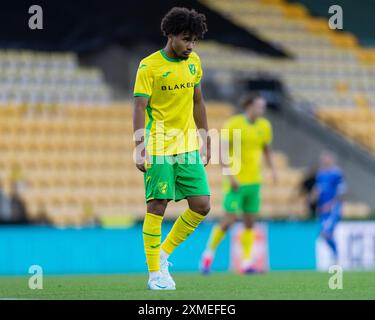 Norwich, Royaume-Uni, 26 juillet 2024. Elliott Myles de Norwich City, pendant Norwich vs FC Magdeburg Pre-Season Friendly, Carrow Road, Norwich, Royaume-Uni, 26.07.2024 Banque D'Images