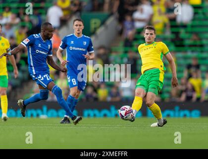 Norwich, Royaume-Uni, 26 juillet 2024. Jacob Sorensen de Norwich City, lors de Norwich vs FC Magdeburg Pre-Season Friendly, Carrow Road, Norwich, Royaume-Uni, 26.07.2024 Banque D'Images