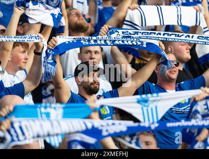 Norwich, Royaume-Uni, 26 juillet 2024. Fans du FC Magdeburg, lors de Norwich vs FC Magdeburg pré-saison amicale, Carrow Road, Norwich, Royaume-Uni, 26.07.2024 Banque D'Images