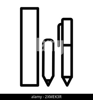 Règle, crayon et icône de stylo défini dans le style de contour de ligne mince et signe vectoriel linéaire Illustration de Vecteur