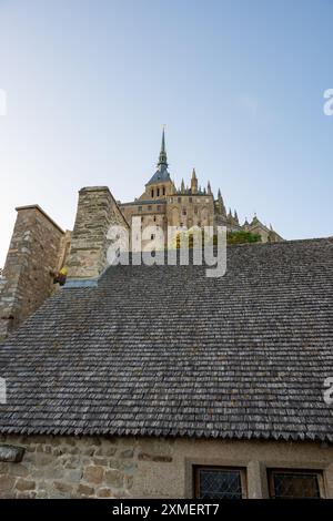 La Flêche et la merveille, Mont Saint Michel, Normandie, France Banque D'Images