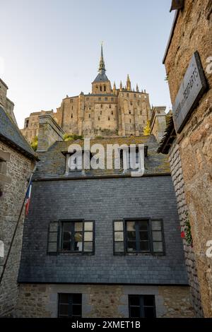 La Flêche et la merveille, Mont Saint Michel, Normandie, France Banque D'Images