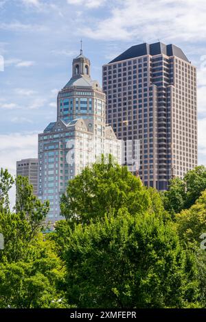 La ville de Harford vue depuis Bushnell Park, Hartford, Connecticut Banque D'Images