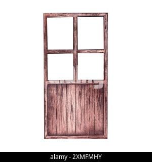 Porte en bois avec porte de cadre de fenêtre. Porte vintage. Une illustration aquarelle faite à la main. Mettez-le en surbrillance. Un élément de design pour la maison, jeux pour enfants, p Banque D'Images