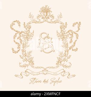 Magnifique monogramme de mariage élégant avec les initiales S et S entourées de motifs floraux complexes. Illustration de Vecteur