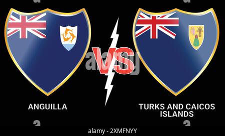 Anguilla vs îles Turks et Caicos : match de football avec drapeaux sur fond noir Illustration de Vecteur