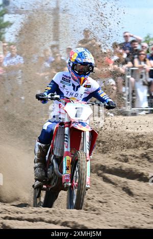 Lommel, Belgique. 28 juillet 2024. Espagnol Jorge Prado photographié en action lors du Grand Prix de motocross MXGP Flanders, course 14/20 du Championnat du monde FIM de Motocross, dimanche 28 juillet 2024 à Lommel. BELGA PHOTO MAARTEN STRAETEMANS crédit : Belga News Agency/Alamy Live News Banque D'Images