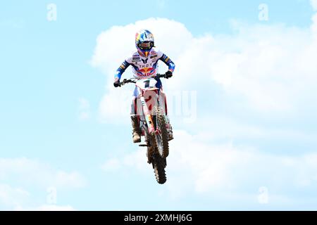 Lommel, Belgique. 28 juillet 2024. Espagnol Jorge Prado photographié en action lors du Grand Prix de motocross MXGP Flanders, course 14/20 du Championnat du monde FIM de Motocross, dimanche 28 juillet 2024 à Lommel. BELGA PHOTO MAARTEN STRAETEMANS crédit : Belga News Agency/Alamy Live News Banque D'Images