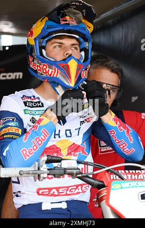 Lommel, Belgique. 28 juillet 2024. Espagnol Jorge Prado photographié avant le Grand Prix MXGP de Flandre, course 14/20 du Championnat du monde FIM de Motocross, dimanche 28 juillet 2024 à Lommel. BELGA PHOTO MAARTEN STRAETEMANS crédit : Belga News Agency/Alamy Live News Banque D'Images