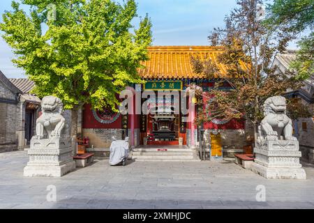 Lions devant le temple dans la ville de Yangliuqing à Tianjin, Chine Banque D'Images