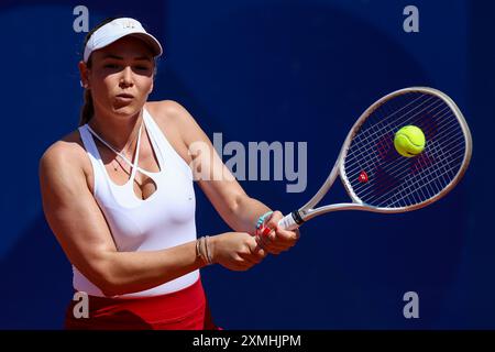 Pariz, Francuska. 28 juillet 2024. Joueuse de tennis croate Donna Vekic en action lors d'un match de tennis contre la joueuse italienne Lucia Bronzetti au premier tour des Jeux Olympiques le 28 juillet 2024 à Paris, France. Photo Igor Kralj/PIXSELL crédit : Pixsell/Alamy Live News Banque D'Images