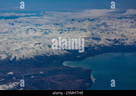 Vue aérienne de la côte sud du lac Van, Turquie Banque D'Images