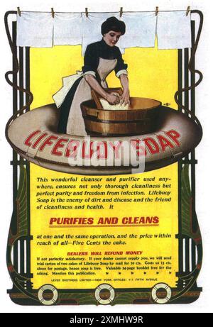 1902 Lifebuoy Soap ad - désinfecte pendant qu'il nettoie détruit les germes de maladies infectieuses Banque D'Images