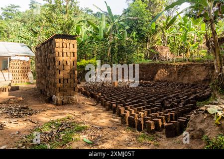 Production de briques Adobe près du village de Budadiri, Ouganda Banque D'Images