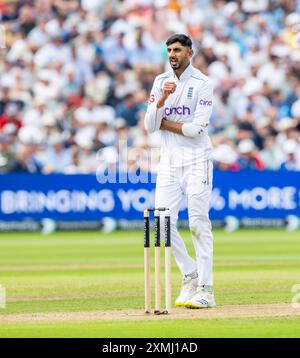 Shoaib Bashir pour l'Angleterre lors de la première journée du 3ème Rothesay test match entre l'Angleterre et les Antilles. Banque D'Images