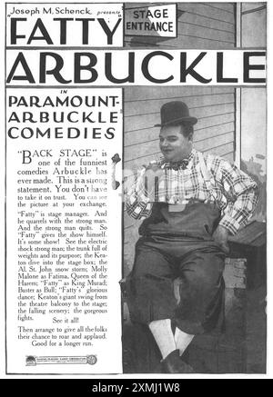 1919 Fatty Arbuckle Back Stage Comedy film promo - Paramount- Arbuckle Comedies Studio Banque D'Images