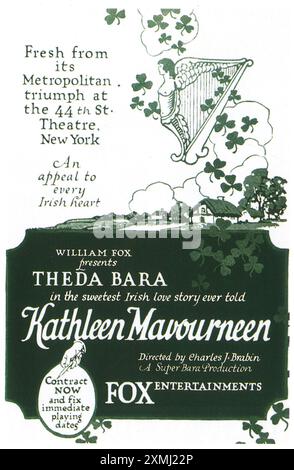 Affiche du film Kathleen Mavourneen de Fox Entertainments, 1919. Le réalisateur Charles Brabin, avec Theda Bara - "Sweetest Irish Love Story" Banque D'Images