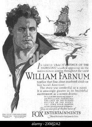 1919 publicité Fox Entertainment avec William Farnum Banque D'Images