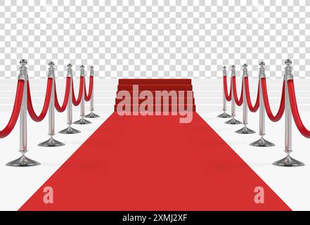 Tapis rouge sur les escaliers avec cordes rouges sur les poteaux de guidage en argent Illustration de Vecteur