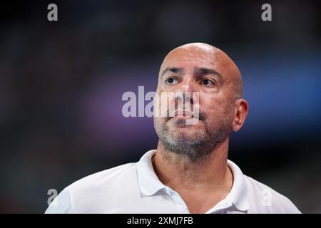 Pariz, Francuska. 28 juillet 2024. L'entraîneur-chef de l'équipe croate de water-polo Ivica Tucak photographié lors de la phase préliminaire masculine du Groupe A entre la Croatie et le Monténégro aux Jeux Olympiques de Paris 2024 le 28 juillet 2024 à Paris, France. Photo : Igor Kralj/PIXSELL crédit : Pixsell/Alamy Live News Banque D'Images