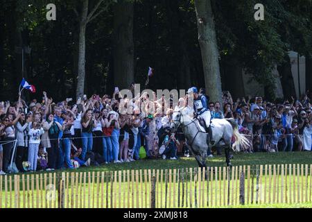 Nicolas TOUZAINT Riding DIABOLO MENTHE, Equestre, Eventing Individual Cross Country pendant les Jeux Olympiques de Paris 2024 le 28 juillet 2024 au Château de Versailles à Versailles, France Banque D'Images