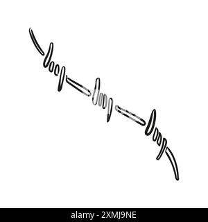 Fil barbelé. Modèle de conception d'illustration dessiné à la main. Sous-culture informelle, freak. dessin d'esquisse. Nostalgie des années 2000 y2k tatouage. Illustration de Vecteur