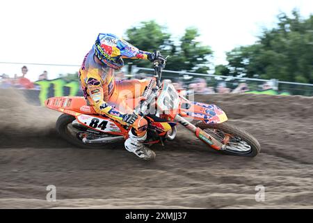 Lommel, Belgique. 28 juillet 2024. Néerlandais Jeffrey Herlings photographié en action lors du Grand Prix de motocross MXGP Flanders, course 14/20 du Championnat du monde FIM de Motocross, dimanche 28 juillet 2024 à Lommel. BELGA PHOTO MAARTEN STRAETEMANS crédit : Belga News Agency/Alamy Live News Banque D'Images