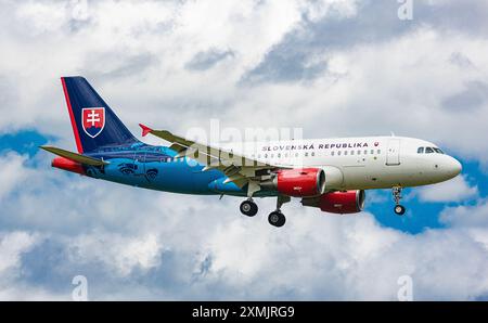 Zurich, Suisse, 15 juin 2024 : un Airbus A319-115X(CJ) amène la délégation slovaque à la conférence de paix en Ukraine. L'avion est sur son Banque D'Images