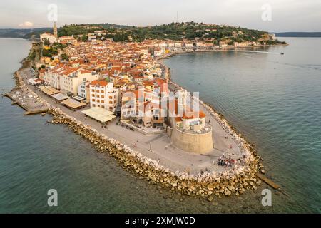 Vue aérienne de la vieille ville de Piran, Slovénie Banque D'Images