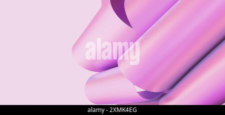 Rayures holographiques froissées en feuille rose sur fond rose clair. Gros plan des plis lisses des rubans néon. illustration de rendu 3d. Banque D'Images