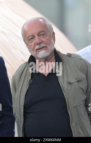 Castel di Sangro , Italie, 28 juillet ,2024 Aurelio de Laurentis pendant le match de football amical entre SSC Napoli vs KF Egnatia :Agostino Gemito/ Alamy Live News Banque D'Images