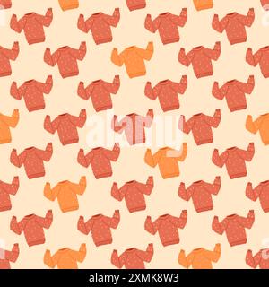Pull sans couture motif. Fond sans fin de vêtements chauds confortables. Couverture de répétition automnale. Ornement continu de pulls d'hiver. Illustration vectorielle dessinée à la main Illustration de Vecteur
