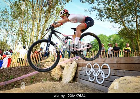 Elancourt, France. 28 juillet 2024. Urara Kawaguchi ( JPN ), vélo de montagne, ski de fond féminin pendant les Jeux Olympiques de Paris 2024 le 28 juillet 2024 à Elancourt Hill à Elancourt, France - photo Federico Pestellini/Panoramic/DPPI Media Credit : DPPI Media/Alamy Live News Banque D'Images