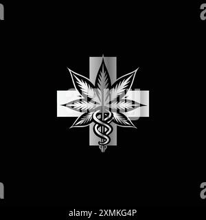 Cannabis et Caduceus Medical logo Template conception d'icône vectorielle Illustration de Vecteur