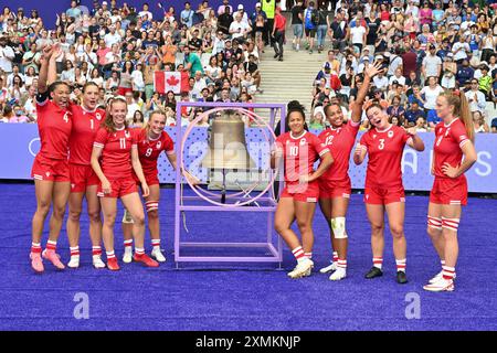 Équipe DU CANADA (CAN), Rugby à sept équipe féminine C au stade de France, lors des Jeux Olympiques de Paris 2024, 28 juillet 2024, Paris, France. Crédit : Enrico Calderoni/AFLO SPORT/Alamy Live News Banque D'Images