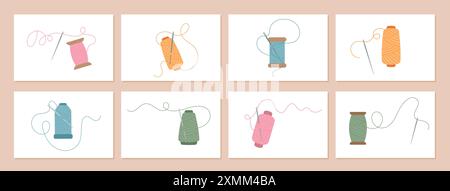 Collecte de bobines de fil et d'aiguilles Illustration de Vecteur