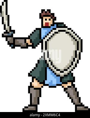 pixel art de guerrier de bouclier d'épée isolé arrière-plan Illustration de Vecteur