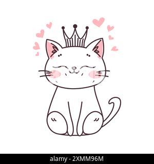 Personnage de dessin animé Cute Love Pet Pet portant une couronne avec illustration vectorielle d'expression souriante Illustration de Vecteur