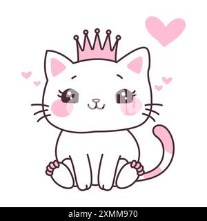 Personnage de dessin animé Cute Love Pet Pet portant une couronne avec illustration vectorielle d'expression souriante Illustration de Vecteur