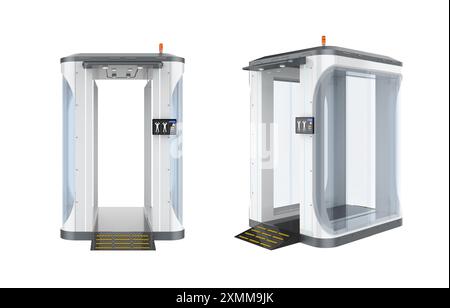 ensemble de rendu 3d de passage de passager à travers des scanners ou des portes de sécurité d'aéroport pour détecteur de métaux isolé sur blanc Banque D'Images