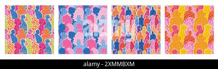 Les gens abstraits. Communauté diversifiée. Motif d'art de foule ou collage de groupe de culture multiethnique. Formes du corps humain. Personnes multiculturelles. Société moderne. Illustration de Vecteur