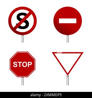 Jeu de panneau stop. Signal d'avertissement pour le transport, panneaux routiers interdits et de restriction Illustration de Vecteur