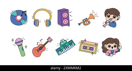 Bonjour à tous, nous allons embellir vos créations en ajoutant notre collection d'éléments musicien Doodle Set Illustration de Vecteur